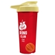 a translucent red tumbler & pastel yellow lid & orange mixing ball endurance shaker tumbler with drink - thru lid and mixing ball
