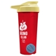 a translucent red tumbler & pastel yellow lid & cyan mixing ball endurance shaker tumbler with drink - thru lid and mixing ball