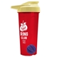 a translucent red tumbler & pastel yellow lid & royal blue mixing ball endurance shaker tumbler with drink - thru lid and mixing ball