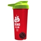 a translucent red tumbler & lime green lid & black mixing ball endurance shaker tumbler with drink - thru lid and mixing ball