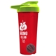 a translucent red tumbler & lime green lid & gray mixing ball endurance shaker tumbler with drink - thru lid and mixing ball