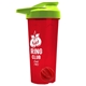 a translucent red tumbler & lime green lid & red mixing ball endurance shaker tumbler with drink - thru lid and mixing ball