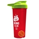 a translucent red tumbler & lime green lid & orange mixing ball endurance shaker tumbler with drink - thru lid and mixing ball