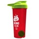 a translucent red tumbler & lime green lid & green mixing ball endurance shaker tumbler with drink - thru lid and mixing ball
