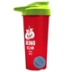 a translucent red tumbler & lime green lid & cyan mixing ball endurance shaker tumbler with drink - thru lid and mixing ball