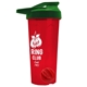 a translucent red tumbler & green lid & red mixing ball endurance shaker tumbler with drink - thru lid and mixing ball