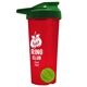 a translucent red tumbler & green lid & lime green mixing ball endurance shaker tumbler with drink - thru lid and mixing ball