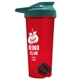 a translucent red tumbler & teal lid & black mixing ball endurance shaker tumbler with drink - thru lid and mixing ball