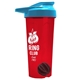 a translucent red tumbler & cyan lid & black mixing ball endurance shaker tumbler with drink - thru lid and mixing ball