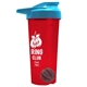 a translucent red tumbler & cyan lid & gray mixing ball endurance shaker tumbler with drink - thru lid and mixing ball