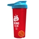 a translucent red tumbler & cyan lid & orange mixing ball endurance shaker tumbler with drink - thru lid and mixing ball