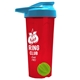 a translucent red tumbler & cyan lid & lime green mixing ball endurance shaker tumbler with drink - thru lid and mixing ball