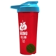 a translucent red tumbler & cyan lid & green mixing ball endurance shaker tumbler with drink - thru lid and mixing ball