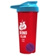 a translucent red tumbler & cyan lid & violet mixing ball endurance shaker tumbler with drink - thru lid and mixing ball