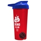 a translucent red tumbler & royal blue lid & black mixing ball endurance shaker tumbler with drink - thru lid and mixing ball