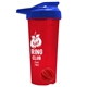 a translucent red tumbler & royal blue lid & red mixing ball endurance shaker tumbler with drink - thru lid and mixing ball