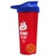 a translucent red tumbler & royal blue lid & orange mixing ball endurance shaker tumbler with drink - thru lid and mixing ball