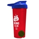 a translucent red tumbler & royal blue lid & green mixing ball endurance shaker tumbler with drink - thru lid and mixing ball