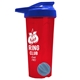 a translucent red tumbler & royal blue lid & cyan mixing ball endurance shaker tumbler with drink - thru lid and mixing ball