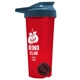 a translucent red tumbler & steel blue lid & black mixing ball endurance shaker tumbler with drink - thru lid and mixing ball