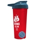 a translucent red tumbler & steel blue lid & cyan mixing ball endurance shaker tumbler with drink - thru lid and mixing ball