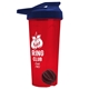 a translucent red tumbler & navy blue lid & black mixing ball endurance shaker tumbler with drink - thru lid and mixing ball