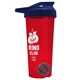 a translucent red tumbler & navy blue lid & gray mixing ball endurance shaker tumbler with drink - thru lid and mixing ball