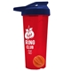 a translucent red tumbler & navy blue lid & orange mixing ball endurance shaker tumbler with drink - thru lid and mixing ball
