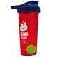 a translucent red tumbler & navy blue lid & lime green mixing ball endurance shaker tumbler with drink - thru lid and mixing ball
