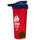 a translucent red tumbler & navy blue lid & green mixing ball endurance shaker tumbler with drink - thru lid and mixing ball