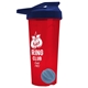 a translucent red tumbler & navy blue lid & cyan mixing ball endurance shaker tumbler with drink - thru lid and mixing ball