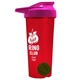 a translucent red tumbler & pink lid & green mixing ball endurance shaker tumbler with drink - thru lid and mixing ball