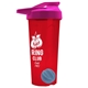 a translucent red tumbler & pink lid & cyan mixing ball endurance shaker tumbler with drink - thru lid and mixing ball