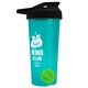 a translucent teal tumbler & black lid & lime green mixing ball endurance shaker tumbler with drink - thru lid and mixing ball