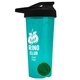 a translucent teal tumbler & black lid & green mixing ball endurance shaker tumbler with drink - thru lid and mixing ball