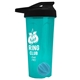 a translucent teal tumbler & black lid & cyan mixing ball endurance shaker tumbler with drink - thru lid and mixing ball