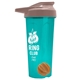 a translucent teal tumbler & mocha mousse lid & orange mixing ball endurance shaker tumbler with drink - thru lid and mixing ball