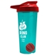 a translucent teal tumbler & red lid & red mixing ball endurance shaker tumbler with drink - thru lid and mixing ball
