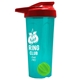 a translucent teal tumbler & red lid & lime green mixing ball endurance shaker tumbler with drink - thru lid and mixing ball