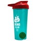 a translucent teal tumbler & red lid & green mixing ball endurance shaker tumbler with drink - thru lid and mixing ball