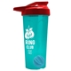 a translucent teal tumbler & red lid & cyan mixing ball endurance shaker tumbler with drink - thru lid and mixing ball