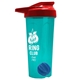 a translucent teal tumbler & red lid & royal blue mixing ball endurance shaker tumbler with drink - thru lid and mixing ball