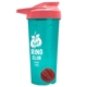 a translucent teal tumbler & salmon lid & red mixing ball endurance shaker tumbler with drink - thru lid and mixing ball
