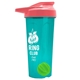 a translucent teal tumbler & salmon lid & lime green mixing ball endurance shaker tumbler with drink - thru lid and mixing ball