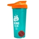 a translucent teal tumbler & orange lid & red mixing ball endurance shaker tumbler with drink - thru lid and mixing ball