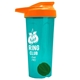a translucent teal tumbler & orange lid & green mixing ball endurance shaker tumbler with drink - thru lid and mixing ball