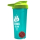 a translucent teal tumbler & lime green lid & red mixing ball endurance shaker tumbler with drink - thru lid and mixing ball