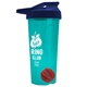 a translucent teal tumbler & navy blue lid & red mixing ball endurance shaker tumbler with drink - thru lid and mixing ball