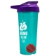 a translucent teal tumbler & violet lid & red mixing ball endurance shaker tumbler with drink - thru lid and mixing ball