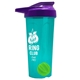 a translucent teal tumbler & violet lid & lime green mixing ball endurance shaker tumbler with drink - thru lid and mixing ball
